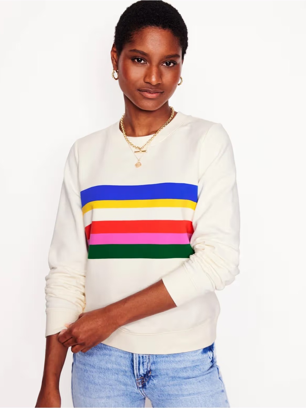 Boden Cream Women’s Stripe Crewneck Sweatshirt